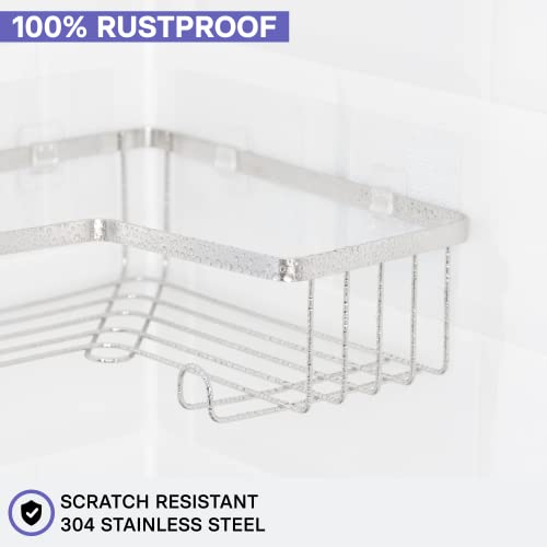 Kincmax Corner Shower Caddy, Rustproof Sus304 Stainless Steel, Adhesive Wall Mount Double Baskets 2-Pack With Built-In Hooks (Polished Silver) #TOP1