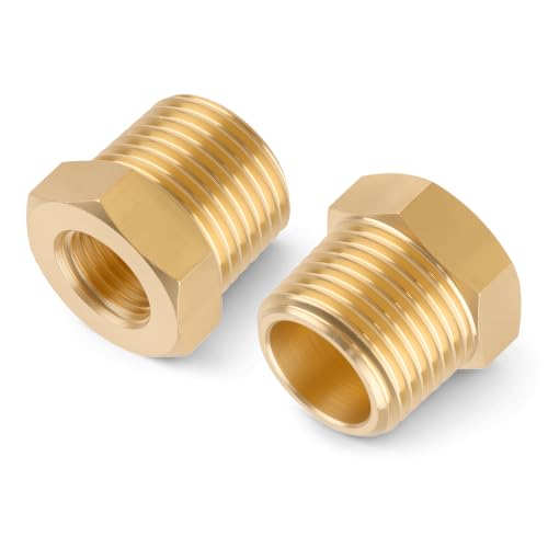 2PCS 1/2" NPT Male x 1/4" NPT Female Brass Hex Bushing, Reducing Fitting
