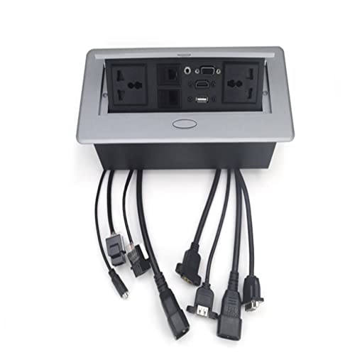 NEXT LIFE Pop up Desktop Power Socket, Table socket with 2 Power, USB Data, Telephone, Internet, VGA, HDMI, 3.5 Audio for Office (Silver, Multimedia Socket)