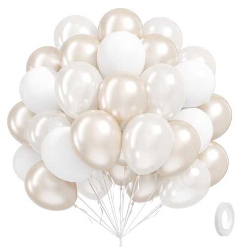 60pcs Double Stuffed Pearl Balloons 12inch, Pearl White Balloons, White Latex Balloon for Wedding Bridal Baby Shower Birthday Party Decorations