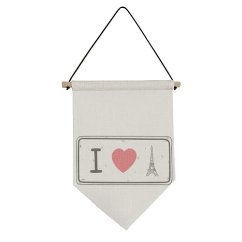 Drapeau en toile I Love Eiffel Tower fanion mural suspendu déco salon