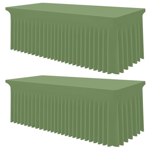 Image of Smiry 2 Pack Spandex Elastic Fitted Table Cloth Skirt for 4FT Table | Stretch Washable Table Cloth, Banquet Table Cover for Wedding, Party, Indoor & Trade Shows, (Sage Green, 48Lx30Wx30H)