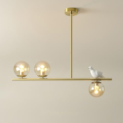 Lumière linéaire îlot cuisine avec boules de verre ambré pour repas de ferme