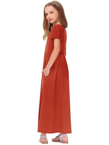 Image of Deerose Girls Maxi Dress Short Sleeve Casual Long Dresses with Pockets 5-14 Years