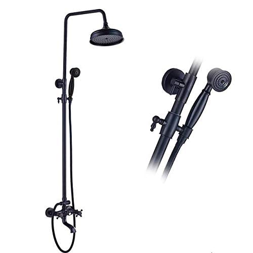 Système de douche à effet pluie mural en laiton bronze noir avec mitigeur mécanique robuste