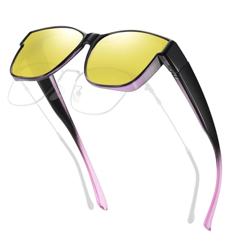 Image of HAOLOTA Night Vision Driving Over Glasses, Polarized Nighttime Glasses Men Women Anti Glare Yellow Tinted Lens