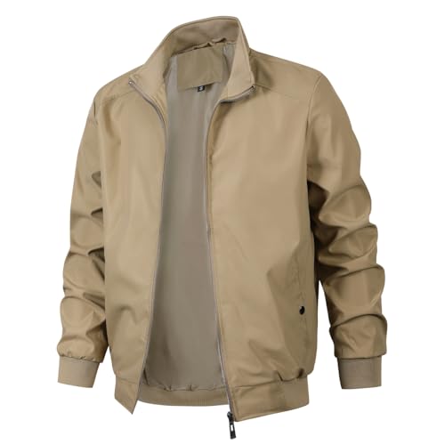 KUDMOL Blouson Homme Léger pour Printemps Été avec Col Montant Veste d'Extérieur Casual Bomber Coupe-Vent de l'Aviateur Classique(Kaki,S)