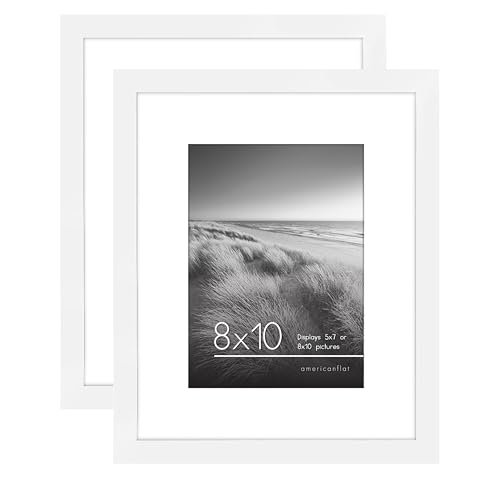 Americanflat 10x8 Photo Frames in White - Set of 2 - Use as 7x5 Photo Frames with Mount or 10x8 Picture Frames without Mount - Horizontal and Vertical Formats for Wall and Tabletop