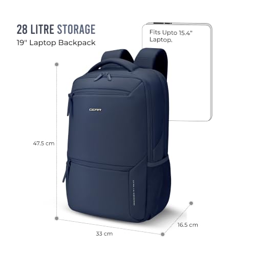 Image of Gear Armour 19 inch /28L Large Faux Leather Anti Theft Water Resistant Laptop Backpack with Raincover | Travel Backpack | Casual Backpack for men /women (Navy)