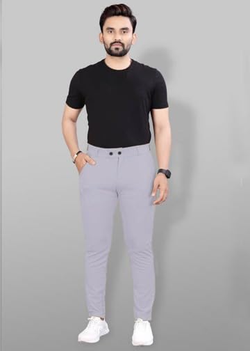Image of Men's Slim Fit Lycra Blend Stretch Trousers | 2 Button Closure | Side Pockets | Formal & Casual Wear