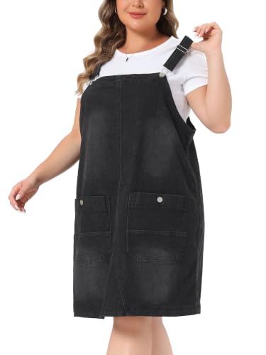 Image of Agnes Orinda Plus Size Women's Denim Overalls Dress Adjustable Strap Bib Suspender Skirts Jumper Jeans Dresses with Pockets