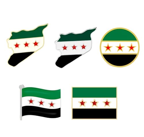 Image of 5-Pack Syria Flag Map Lapel Pins - Alloy Syria Map & Flag Enamel Badge Set, Decorative Brooch Pins for Backpack, Jacket, Hat, Collectibles & Gifts