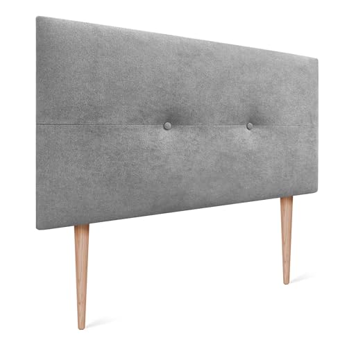 DHOME Cabecero Cabezal tapizado en Polipiel o Tela AQUALINE con Patas cabeceros Cama (Tela Gris, 90x105cm (Camas 70/80/90))
