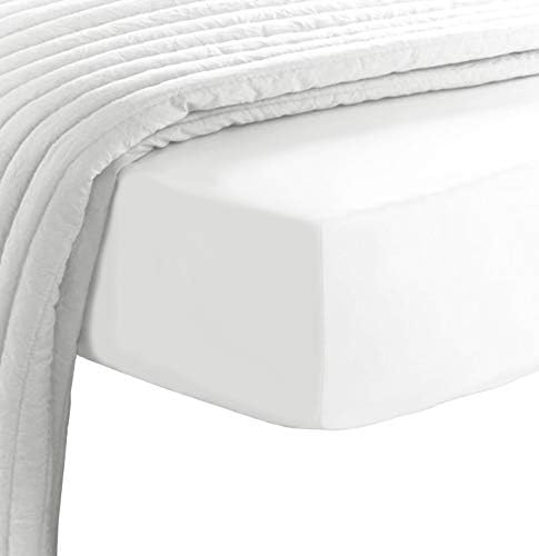 Pizuna 1000-Thread-Count Cotton Super King Fitted Sheet, 1pc White Sheets, 100% Long Staple Cotton Thick Bed Sheet (100% Cotton 40cm Deep White Fitted Sheets)