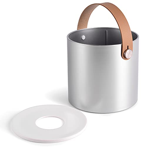 Lala Dolce Modern Round Tissue Toilet Paper Dispenser Holder Plastic Box Cover Napkin Organizer With Leather Handles For Bathroom Vanity Tops, Dressers, Bedside Tables, Desk And Table (Silver/Chrome) #TOP1
