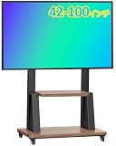 GLWIXYテレビスタンドキャスター付き42-100インチ対応,50 55 60 65 70 75 80 85 86 90 95型テレビ台 大型 移動式 自立型 ハイタイプ 安定 天板/棚付き モバイル TVフロアスタンドカート tv cart stand耐荷重80kg VESA 200*200mm～900x600mm 高さ調整可能 木製棚付き