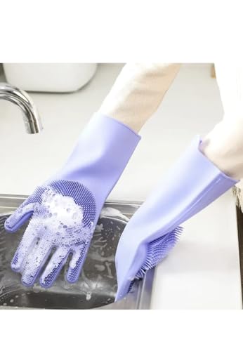 Image of Dishwashing Gloves, Kitchen Cleaning Gloves, Hand Gloves for Washing Utensils, Plates, Cups and Sink, Household Cleaning Gloves for Women, Dishwashing, Kitchen and Cleaning (Multicolour, 1 Pair)