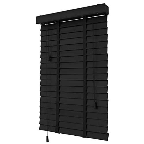 Jolan Black Venetian Blinds,Wooden Blinds for Doors Windows,Room Darkening Privacy Shutters,50mm Slats,Real Wood Venetian Blinds with Tape,Blackout/Breathable/Heat Insulation,W×H-90x120cm/35.5x47in