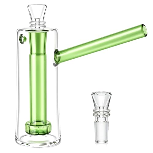 TIMSURE Glasbong 13 5 cm Dual-Tone Borosilikatglas 14 cm breit 9 5 cm Mundstück 2×14 5 mm Köpfe Grüner Stiel Klare Kammer Sichere Verpackung