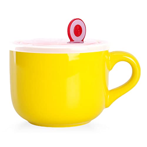 WHJY Simple Ceramic Soup Mugs with Lid, 22 oz Soup Cups with Handle, Microwave Oatmeal Bowl Coffee...