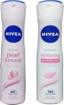 Nivea PEARL & BEAUTY, WHITENING SMOOTH SKIN (PACK OF 2) Deodorant Spray – For Women (300 ml, Pack of 2)