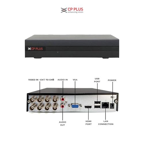 Image of CP Plus illumax 5MP 8 Channel DVR, 5MP 4 Dome & 4 Bullet Cameras [Color Night Vision + Built-in Audio MIC + SMART Dual Light + Motion Detection] + 2 TB HDD + CLOCITE 8 CH SMPS + CCTV Cable + BNC /DC