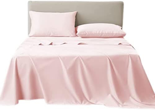 snowhomes Juego de sábanas de 800 hilos de 4 piezas, 100% algodón, sábanas cortas tamaño Queen color rosa, algodón de fibra larga, sábana bajera de