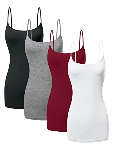 Image of Long Cotton Camisole Tank Tops for Women | Basic Braless Layering Tops with Adjustable Spaghetti Straps