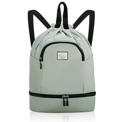 Image of Kamo Drawstring Backpack Bag - Sport Swimming Yoga Backpack with Shoe Compartment, Two Water Bottle Holder for Men Women Large String Backpack Athletic Sackpack for Travel