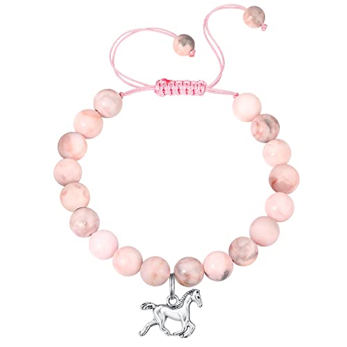 MIXJOY Pink Natural Stone Braided Bead Bracelet for Teen Granddaughter Daughter Niece, Jewelry Gifts for Birthday Cute Stuff Trendy Things