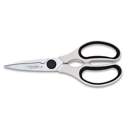 3 Claveles 445 Multiusos Desmontable Filo microdentado Tijeras Profesionales con descapsulador Cascanueces ergonómicas Accesorio de Cocina de 20cm 8", Acero inoxidable