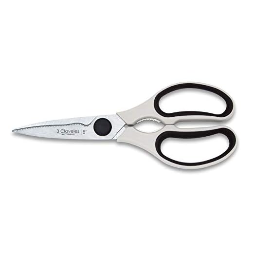 3 Claveles 445 Multiusos Desmontable Filo microdentado Tijeras Profesionales con descapsulador Cascanueces ergonómicas Accesorio de Cocina de 20cm 8", Acero inoxidable