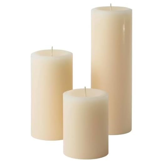 Mister Candle Ivory Unscented Dripless Candles Set of 3, 3 Inch Diameter, Hand Poured, Premium Wax, Decorative Pillar Candles (3" x 4", 3" x 6", and 3" x 9", Ivory)
