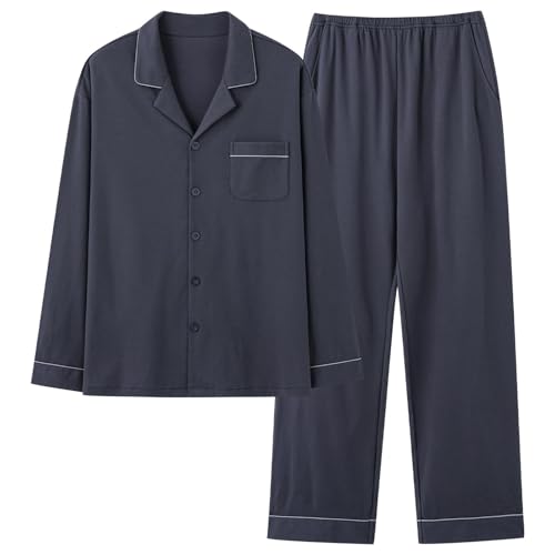 NSICBMNO Navy Cotton Pyjamas For Women Uk Long Sleeve Pjs Winter Two Piece Outfit Lounge Wear Sets Floral Blouses Button Up Shirts Elastic Waist Trousers Pj Bottoms Nightwear Sleepwear Plus Size