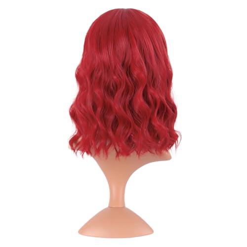 Image of MapofBeauty 14 Inch /35 cm Short Wavy Curly Women Fresh Bright Synthetic Ordinary Flat Bangs Bob Wig (Red)