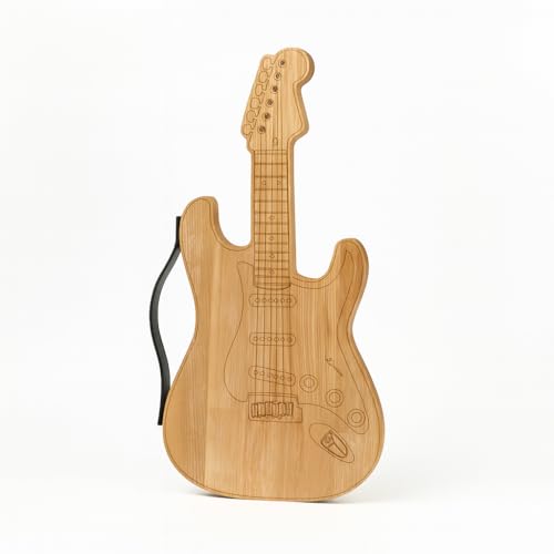 Guitar shaped cutting board wood for kitchen, Wooden serving platter charcuterie cheese board, Guitar accessories gifts, Ashwood Butcher Block, Unique guitar body music lover gift for men