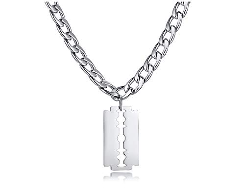Hisatan Hip Hop Jewelry Punk Rock Biker Stainless Steel Razor Blade Pendant Necklace for Men with 20 Chain