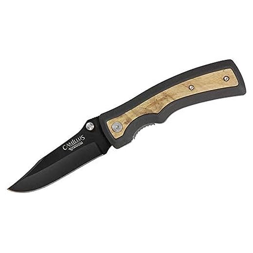 Camillus Slick Carbonitride Titanium Folding Knife with Burlwood Insert Panels, Black/Wood, 3-Inch