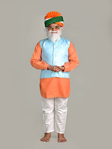 Image of BookMyCostume Narendra Modi PM with Tricolor Pagri India Independence Day Kids Fancy Dress Costume 4-5 years