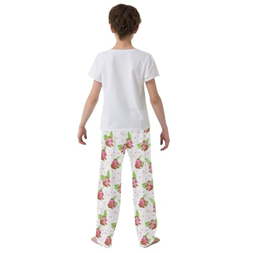 Tropical Sloth Love Heart Boys Long Pants Soft Trousers Elastic Waist Kids Lounge Bottoms with Pockets S-XL3