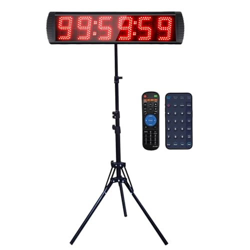 Portable 5'' High 6 Digits LED Race Clock with Tripod for Running Events, Countdown/up Digital Race Timer, 12/24-Hour Clock,LED Stopwatch by Remote Control