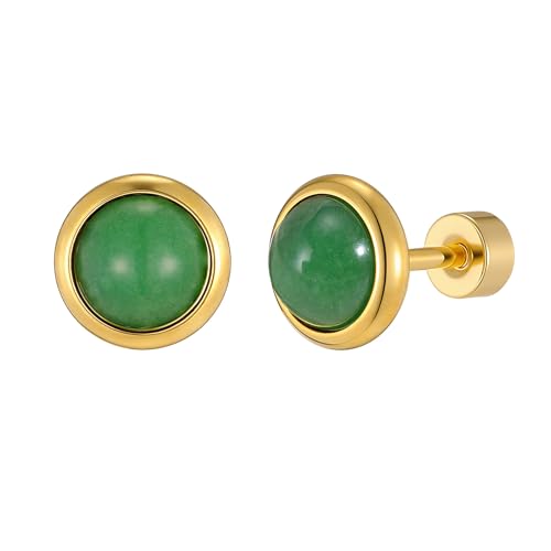 Jade Stud Earrings for Women 18K Gold Plated Hypoallergenic Stainless