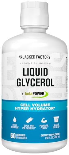 Jacked Factory Liquid Glycerol Cell Volume Hyper Hydrator - Pump Pre Workout with Vegan Glycerol, BetaPower, & Electrolytes for Hydration, Muscle Pumps, & Strength - 60 Servings, Unflavored