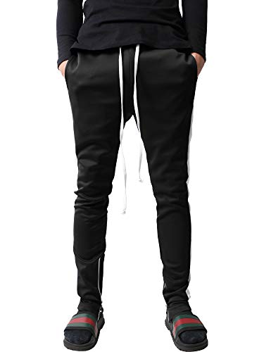 Mens Stripe Track Pants Skinny Fit Stretch Trouser Elastic Jogger Gym Workout2