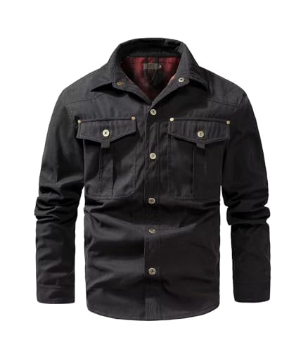 Image of FTIMILD Men's Flannel Lined Shirt Jacket Rugged Snap Button Shacket Cowboy Western Style Long Sleeve Outdoor Fall Jacket