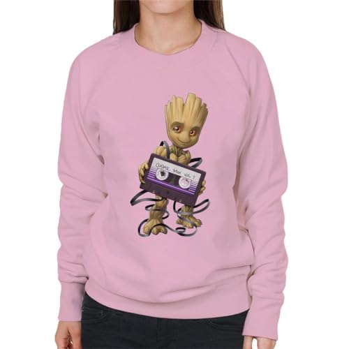 Image of All+Every Marvel Guardians Of The Galaxy Groot Wrapped In Cassette Tape Women's Sweatshirt Light Pink