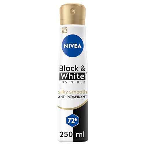 Image of NIVEA Black & White Silky Smooth Anti-Perspirant Spray (250ml), 72hr Anti-Sweat Women's Deodorant Spray, No Stains on Black and White Clothes, Ideal after Shaving (Pack of 6)