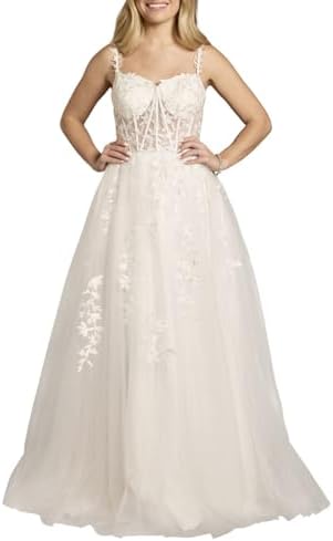 David's Bridal Lace Applique and Tulle Illusion Corset Ball Gown