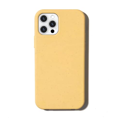 Cover Biodegradabile per iPhone 12/12 Pro,100% Materiali Compostabili (PLA,PBAT,Paglia di Grano), Bordi Rialzati, Custodia Bio Compatibile, Sostenibile (Giallo, iPhone 12)
