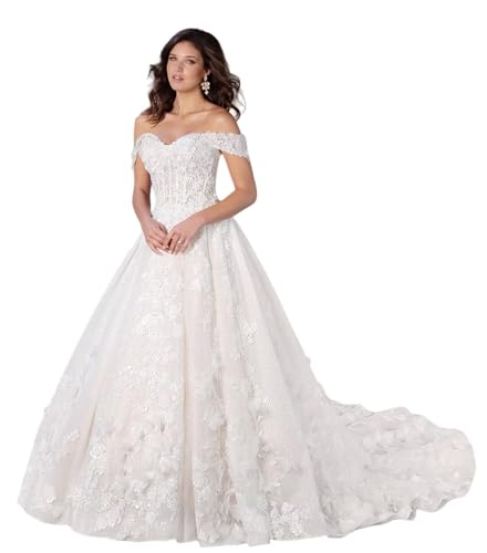 DXUOPL Glitter Tulle Simple Wedding Dresses for Bride Ivory Off